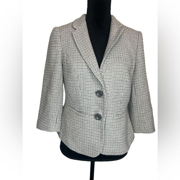 THE LIMITED WOMENS 3/4 SLEEVE BUSINESS BLAZER JACKET GRAY & WHITE SIZE MEDIUM - Picture 2 of 11